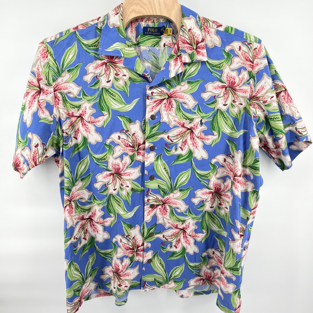 Polo Ralph Lauren Button Up Shirt Mens 2XB Blue Pink Green White Floral Hawaiian